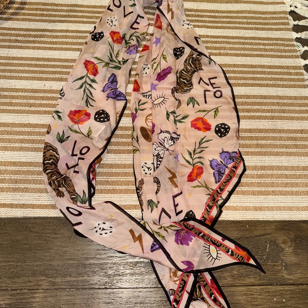 CAbi J’Adore 100% Silk Neck Scarf Butterflies and Tigers Style #4594 - Picture 2 of 5